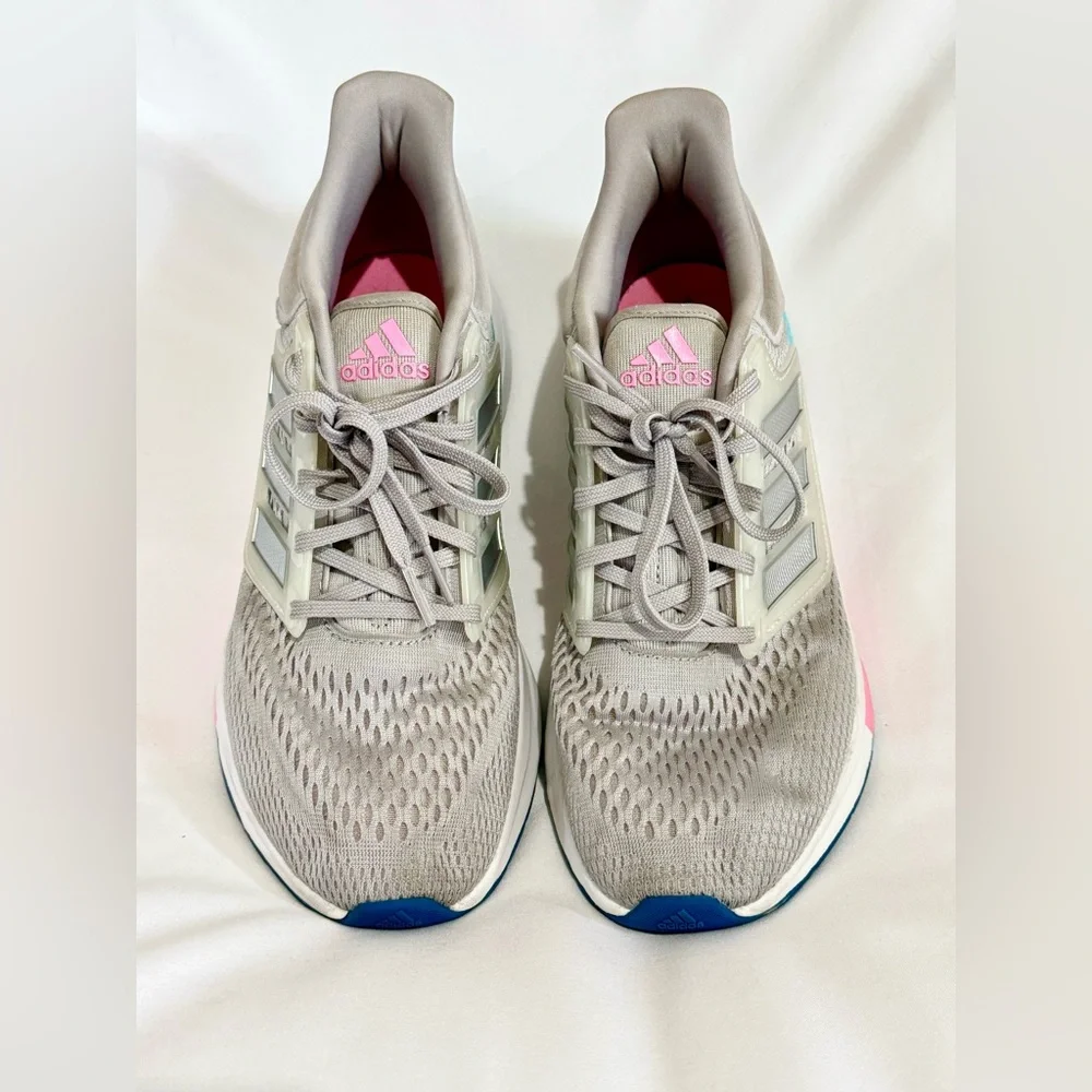 ADIDAS EQ21 Run Running Shoe Performance Gray Pink Blue White‎ Women’s Size 9.5 - Picture 7 of 10